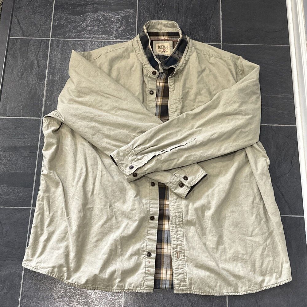 Vintage RedHead Coat Jacket Men’s 3XL Beige Plaid Lined Fall Hunting Canvas